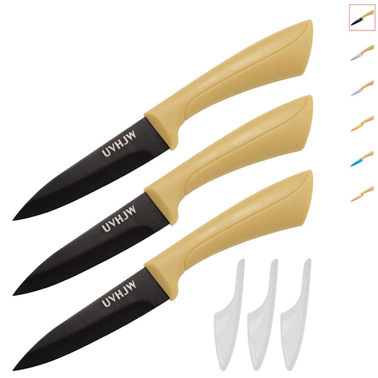 Cute Knife, Like Cut Through hot Butter! Rose Gold Paring Knife with Sheath Set of 3 Pieces, Kitchen knives, Fruit Peeling and Vegetable Cutting Knife, Sharp Kitchen Knifes, 3.5 inch
