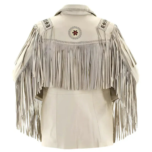 Men's Native American Beige Suede Western Fringe Jacket-1