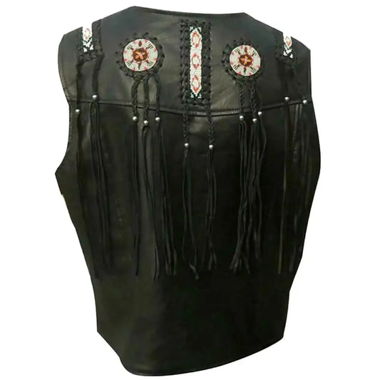 Men's Native American Western Fringe Leather Vest-1