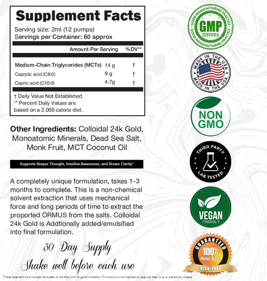 I Am Joy Co. Ormus Gold Oil Monoatomic | Supports Deeper Thought, Intuitive Awareness & Dream Clarity | Rich with Minerals, Platinum, Iridium | Non-Chemical Extraction | 4oz