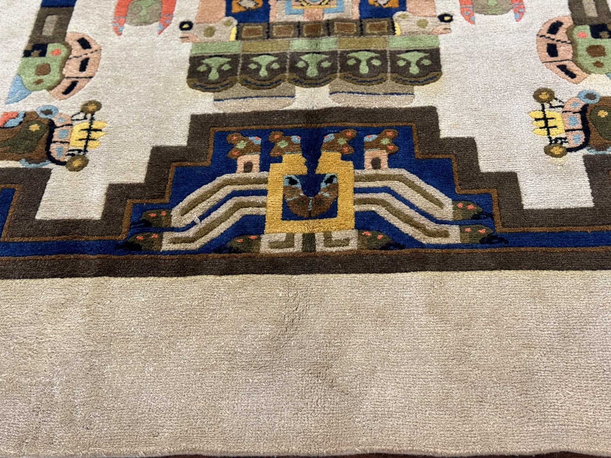 South American Rug 6x7, Unique Native American Design, Ivory, Ecuador Rug, Handmade Wool-4