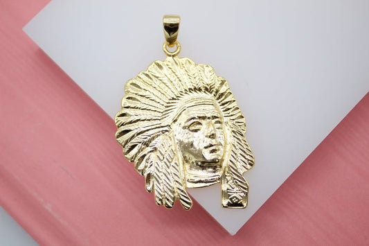 18K Gold Filled Native American Chief Pendant-0