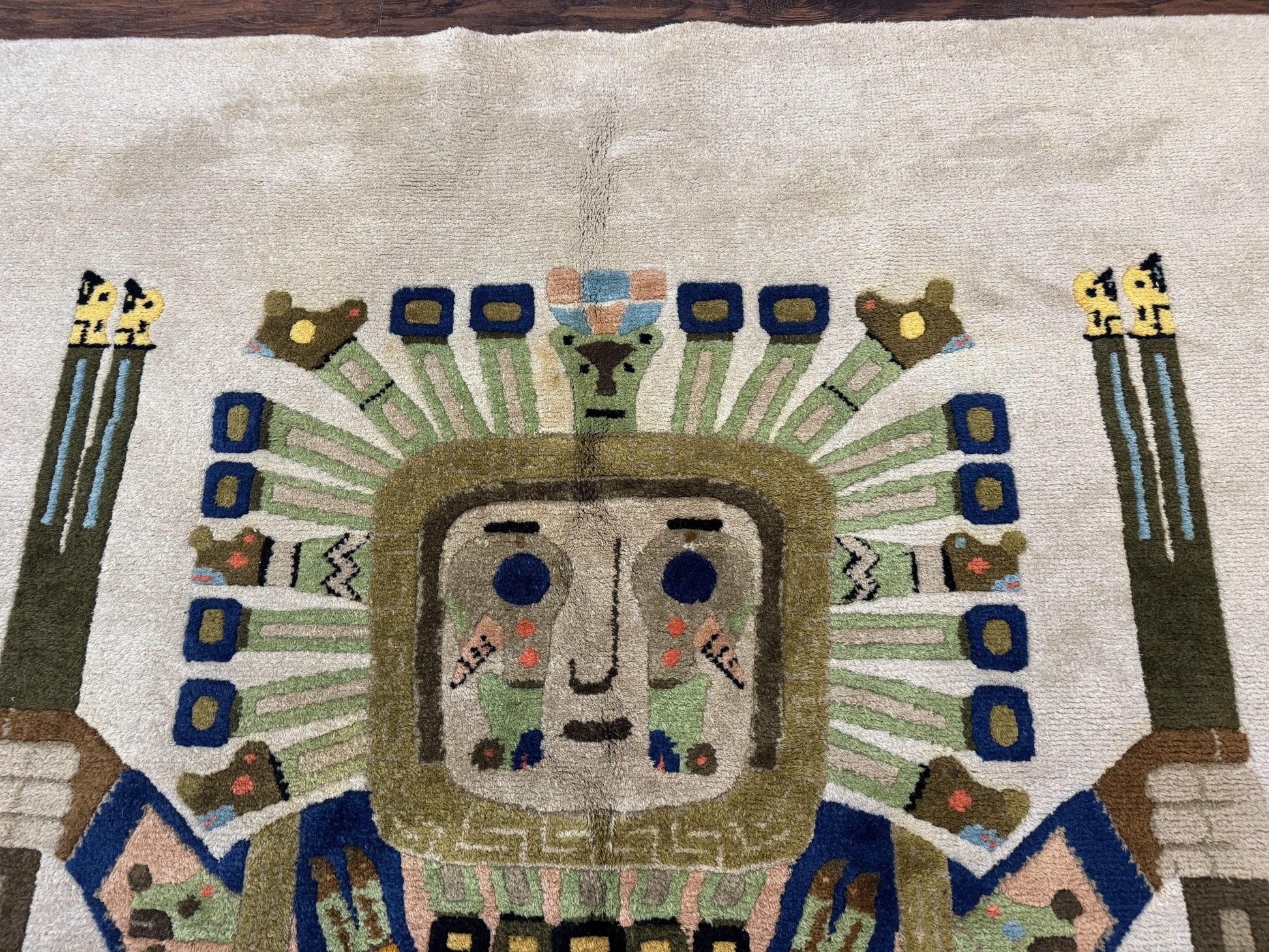 South American Rug 6x7, Unique Native American Design, Ivory, Ecuador Rug, Handmade Wool-2