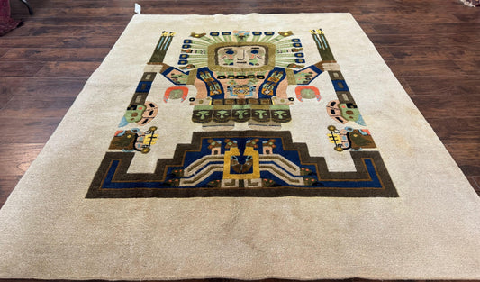 South American Rug 6x7, Unique Native American Design, Ivory, Ecuador Rug, Handmade Wool-0